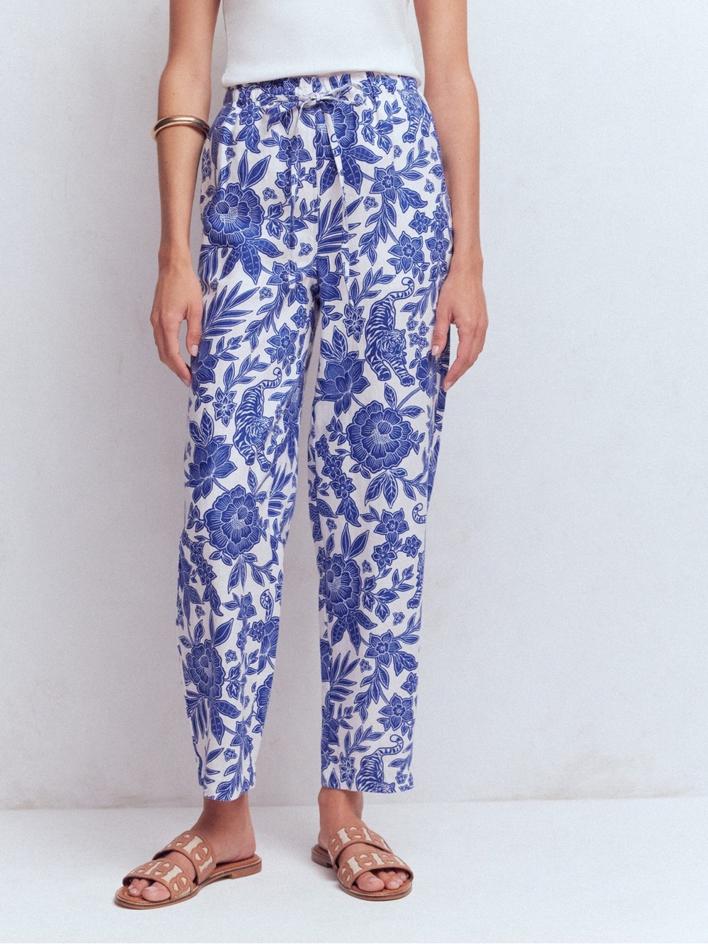 Boden Islington Linen Crop Pants Blue Floral Women’s Size 2 NWT